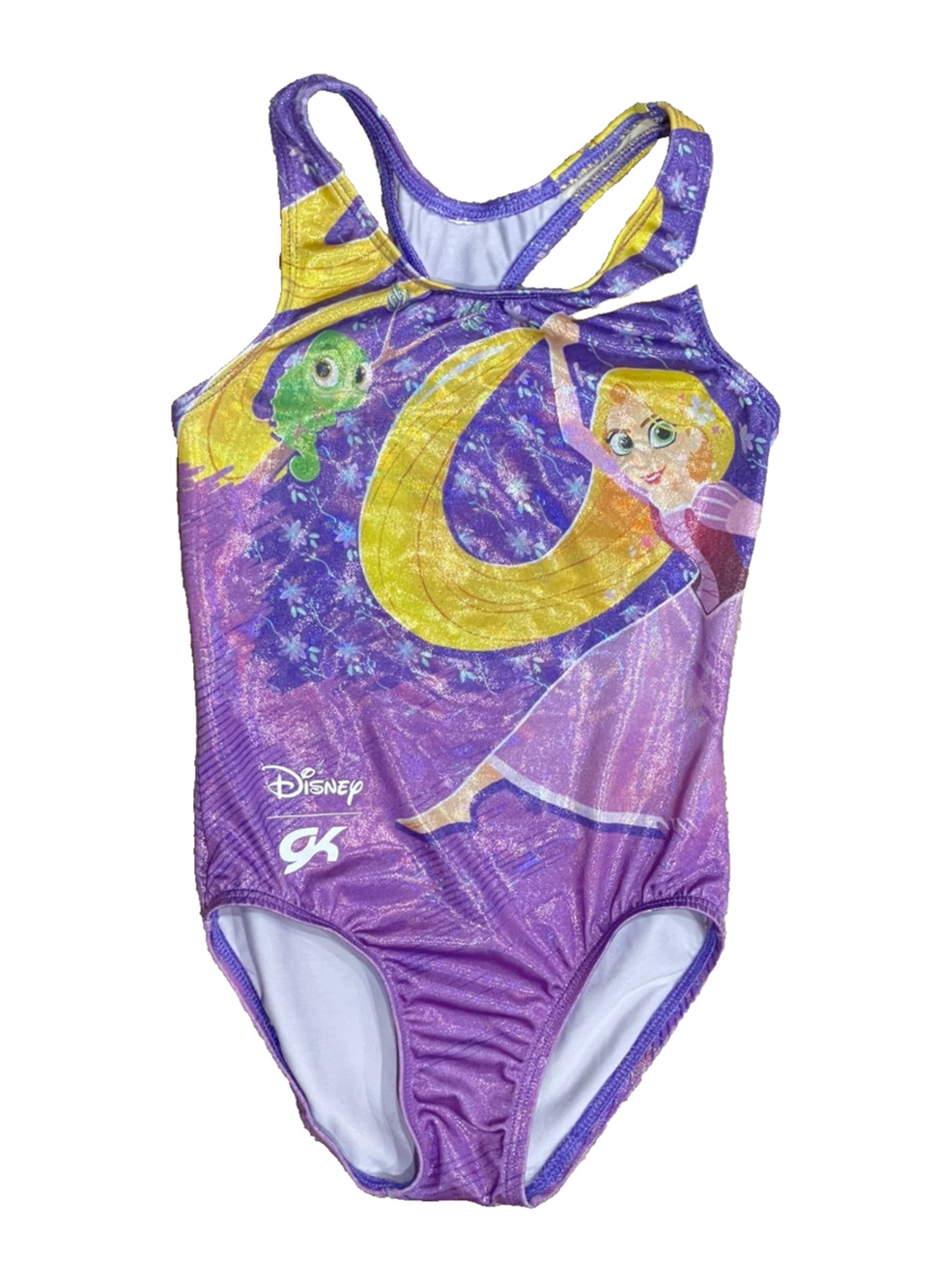 GK Elite DISNEY PRINCESS Leotard Gymnastics RAPUNZEL & PASCAL Purple Tank CS